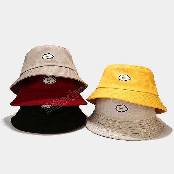 

bucket hat double-side harajuku outdoor fishing cap women men cotton sunscreen hats fried egg embroidery fisherman caps, Blue;gray