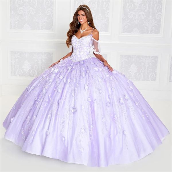 

lavender beaded lace ball gown quinceanera dresses appliqued spaghetti straps neckline prom gowns tulle sweep train sweet 15 masquerade dres, Blue;red