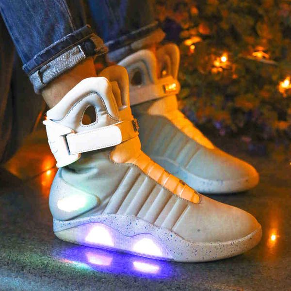 

shoes men 's glowing sneakers usb charging led luminous fashion light up casual men back to the future, Black
