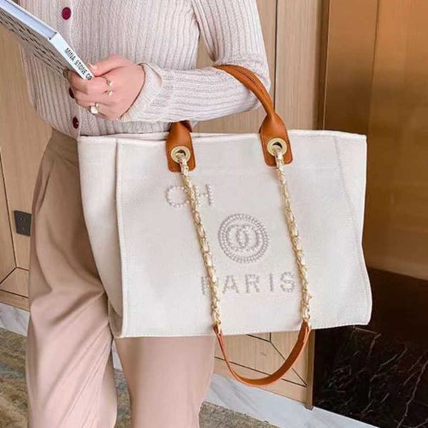 

classic women's luxury evening bags brand ch handbags pearl tote canvas beach bag designers female portable shoulder large capacity big, Black;red