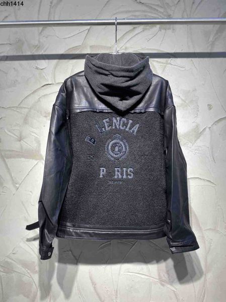 

balencaigaess autumn and winter new alphabet emblem embroidery collage lamb hair coat jacket hooded removable bl, Black;brown