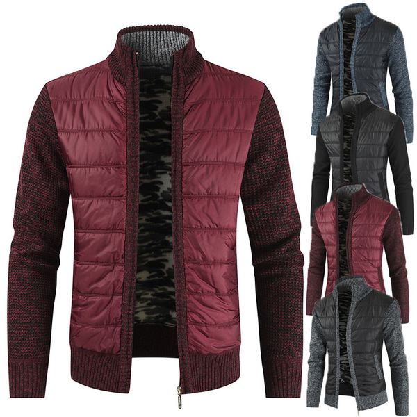 

autumn and winter men's jackets new cross-border men with thick patchwork collared cardigan sweater jacket loose warm coat, Black;brown