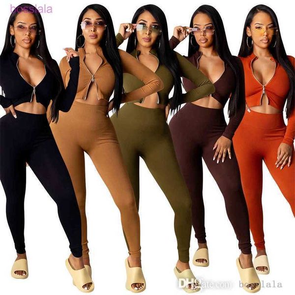 

woman sports tracksuits designer two piece set autumn and winter new fashion tight high waist sportswear double zipper casual clothing, Gray