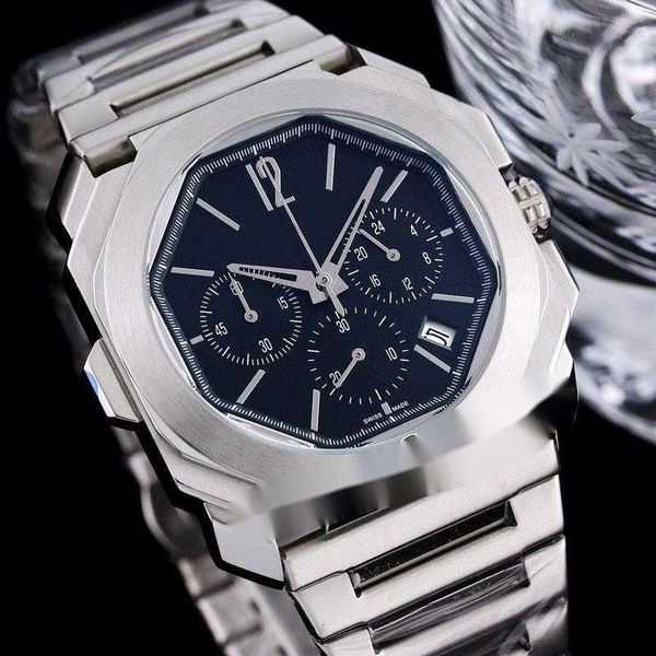 

new 40mm octo 103068 miyota quartz chronograph mens watch titanium steel case black dial black stick markers bracelet satch puretime, Slivery;brown
