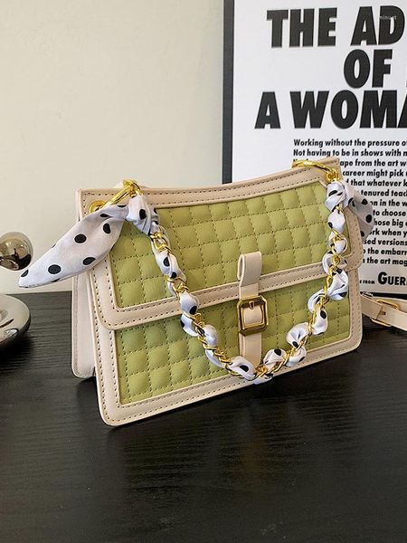 

evening bags chain handle crossbody for women fashion scraf flap women's shoulder luxury designer pu leather contrast handbag