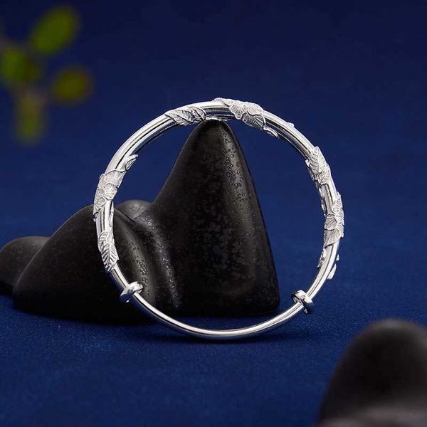 

30g adjustable size 999 silver bangle cuff tassel flower peacock charm bracelet jewelry for women wedding party daily 024, Black