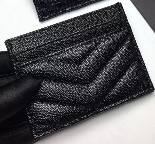 

2022 luxury designer new fashion card holders caviar woman mini pure color genuine leather pebble texture luxury black wallet with box, Brown;gray