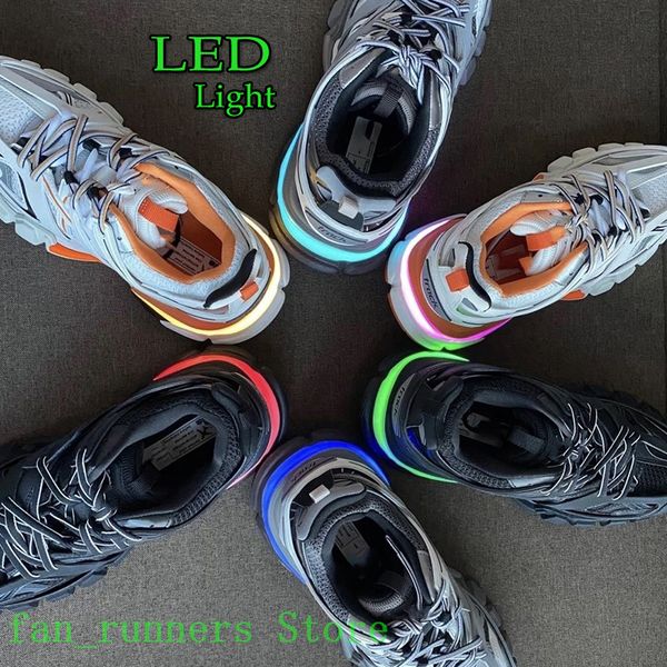 

designer casual shoes track 3.0 led lights trainers shoes luxury womens mens sneaker gomma leather nylon printed platform tracks, Black