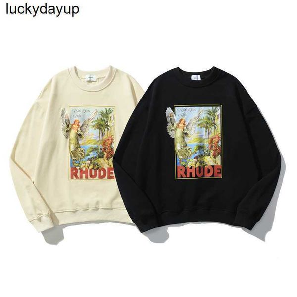 

new men's hoodies designer sweatshirts autumn rhude printing men's women's round neck pullover fashion streetwear hoodie, Black