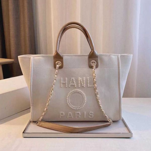

women's classic luxury evening bags brand ch handbags pearl tote canvas beach bag designers female portable shoulder large capacity big, Black;red