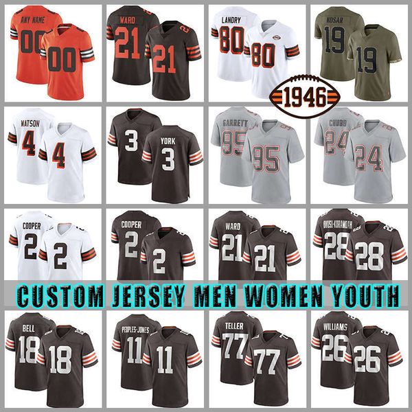 

24 nick chubb 4 deshaun watson football 3 cade yorks myles garrett jerseys amari cooper jeremiah owusu-koramoah donovan peoples-jones clevel, Black;red