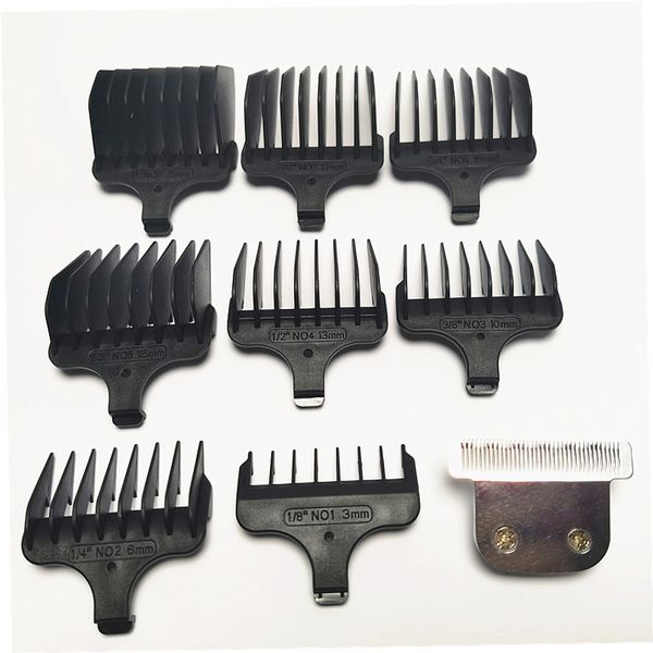 

1pcs razor t-blade & 8pcs hair clipper comb #1- #8 cutting 3-25mm replacement for 9885l 9886 9888 9888l 9893 9653 9894 9893l