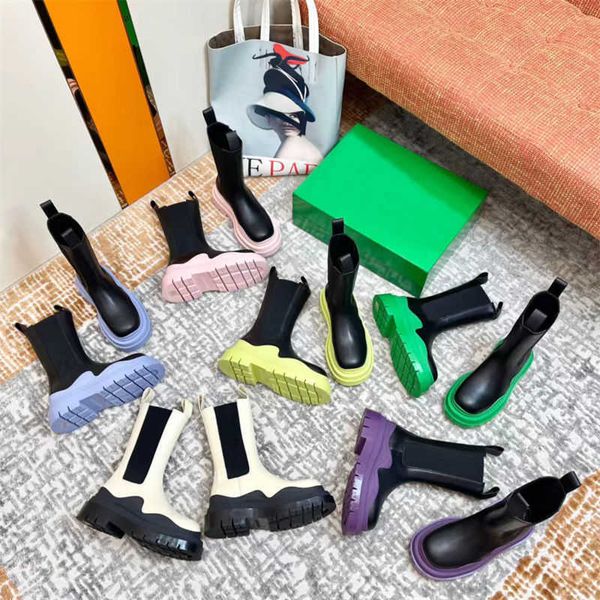 

designer boots fashion brand bottega thick soled medium martin boot men women elastic belt chelsea smoke pipe booties, Black