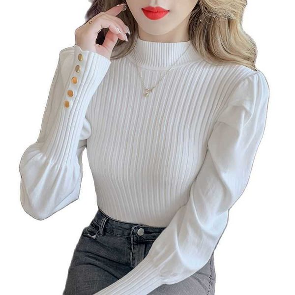 

women's sweaters white black lantern sleeve korean style fashion pullovers for women's ladies autumn winter 2022 clothing sweater