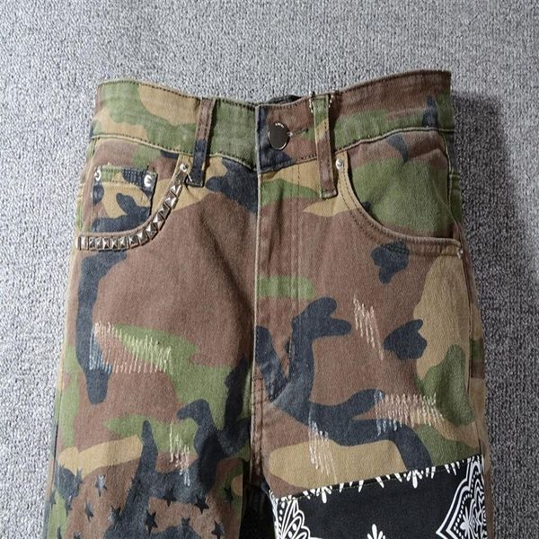 

new arriva style fashion mens designer jeans camouflage skinny jeans pants leopard patchwork designer pants hip hop mens jeans us 253i, Blue