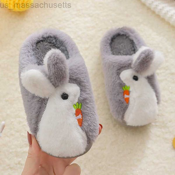 

slipper children' cotton slippers for boys and girls anti-skid indoor home autumn winter cute rabbit middle large l221020, Black;grey