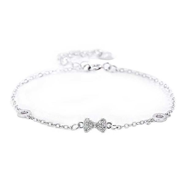 

925 sterling silver bracelet for women lucky cute sweet student female butterfly knot bracelets girlfriend valentines day gift 006, Golden;silver