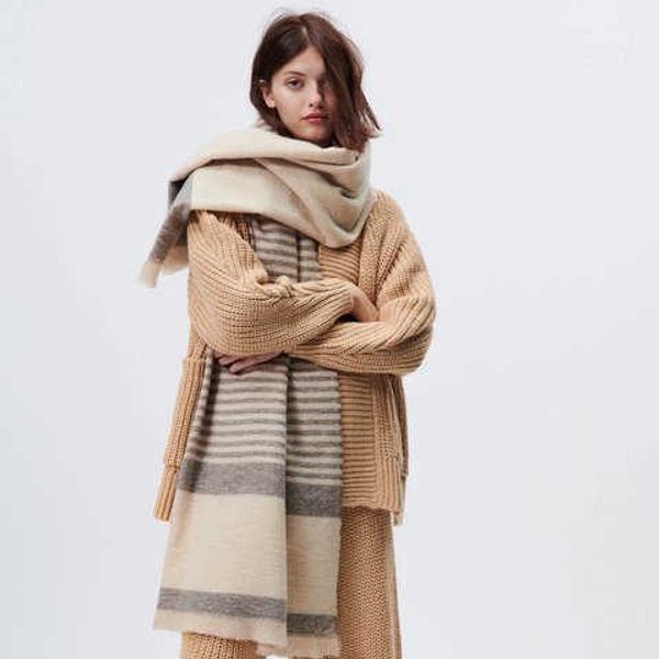 

scarves 2022 luxury warm beige strip winter scarf tassels shawl long stole women winter scarv wholale, Blue;gray