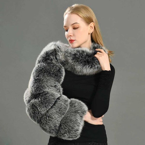 

women's faux fur coats shawl fox overcoat women female imitation faux-fur, Black