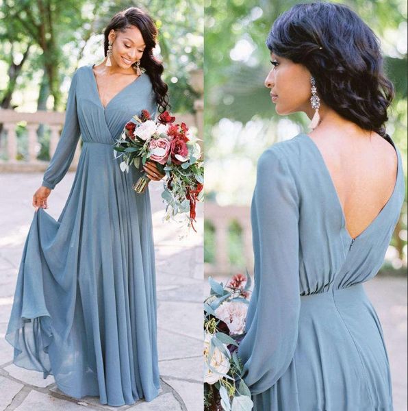 

romantic bohemian bridesmaid dresses long sleeve boho wedding guest dress chiffon gowns maid of honor dress for weddings v neck plus size, White;pink