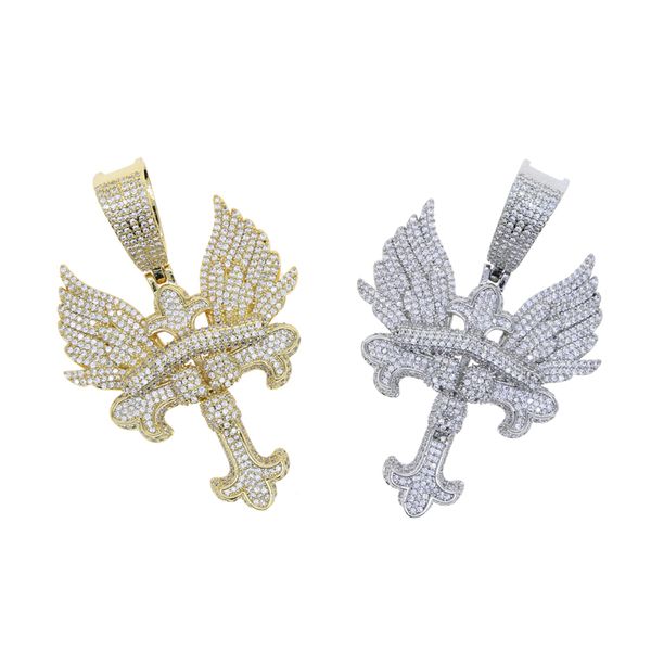 

new punk wing pendant necklace plated gold silver color for women men angle wings charm with rope chain cz tennis chains necklaces hip hop j