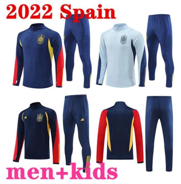

2022 spain tracksuit soccer pedri ferran morata a.iniesta pedri espana camiseta 22 23 world training suit cup alcacer sergio men kids unifor, Black