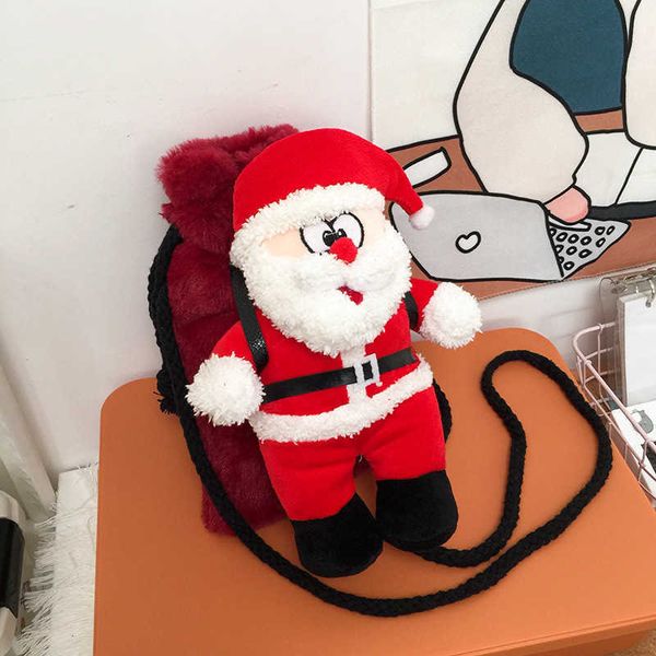 

hbp christmas bags cartoon santa claus plush small bag mori girl cute elk halloween funny one shoulder messenger bag trend 220805, Black;red