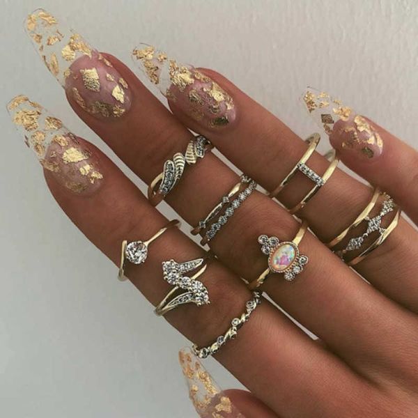 

new nine piece set ring bohemian style diamond set ring jewelry, Silver