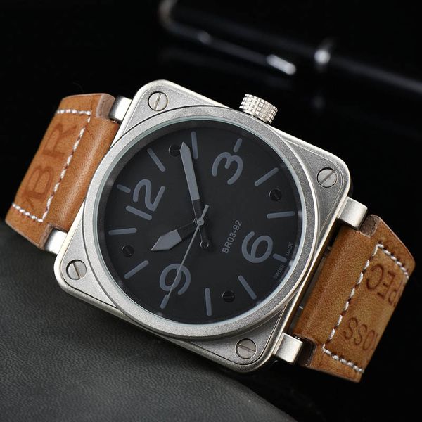 

2023 men's luxury mechanical watch business fashion three-pin square multi-function luminous waterproof belt watches, Slivery;brown