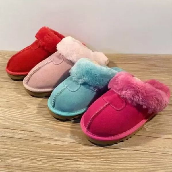 

2022 classic design style 51250 keep warm slippers goat skin sheepskin snow slippers man women slippers 35-45, Black