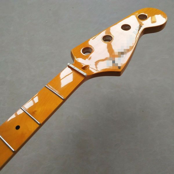 

34inch jazz bass guitar neck replacement maple 4 string 20 fret maple fingerboard dot inlay yellow gloss