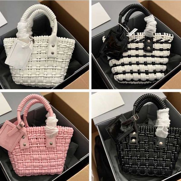 

4 colors weave tote basket bag women crochet fashion designer bags handbag shoulder crossbody purse polyurethane removable strap