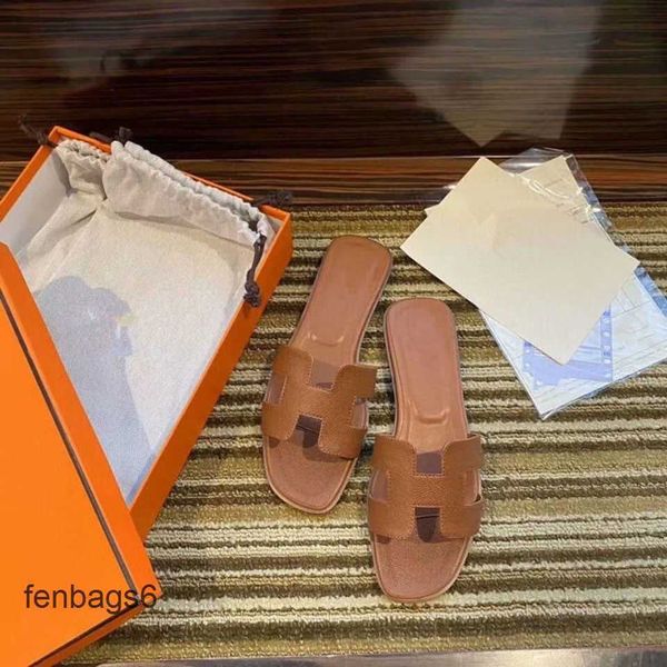 

slippers family leather sandal fashion slipper oran h herme 2022 summer designer h flip flops leisure wear beach flat bottom tm6g, Black