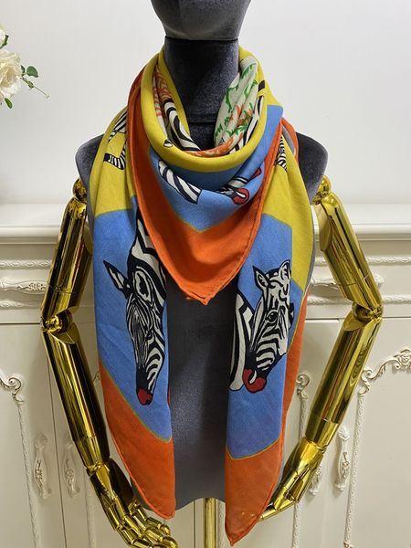 

women's square scarves shawl 50% silk 50% wool material pint zebra pattern size 130 cm 130cm, Blue;gray