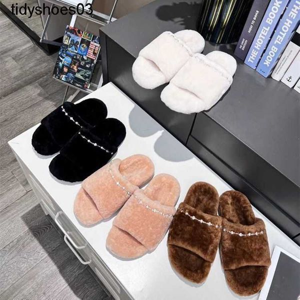 

european balencaigaess and winter wool integrated slippers warm and comfortable thick soled home flat slippers women's network red lazy, Black