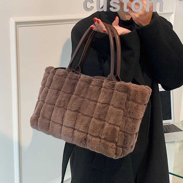 

hbp totes handbags plush handbag winter shopping bag women's handbag single shoulder underarm bag portable large capacity tote bag 2208