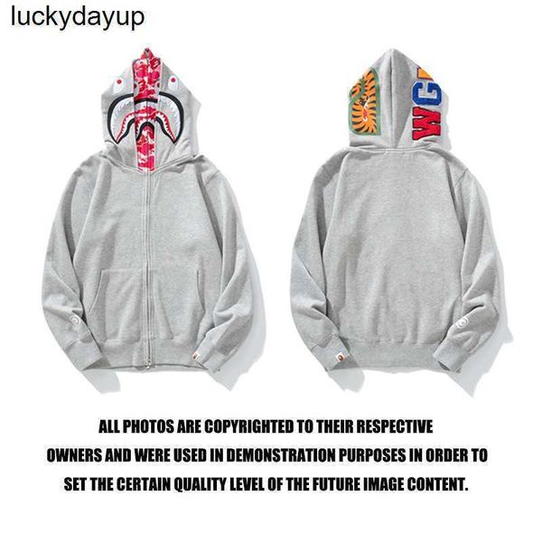 

new men's hoodies designer sweatshirts ape winter fashion shark head grey powder hooded zipper men's head women's sweatwear h, Black