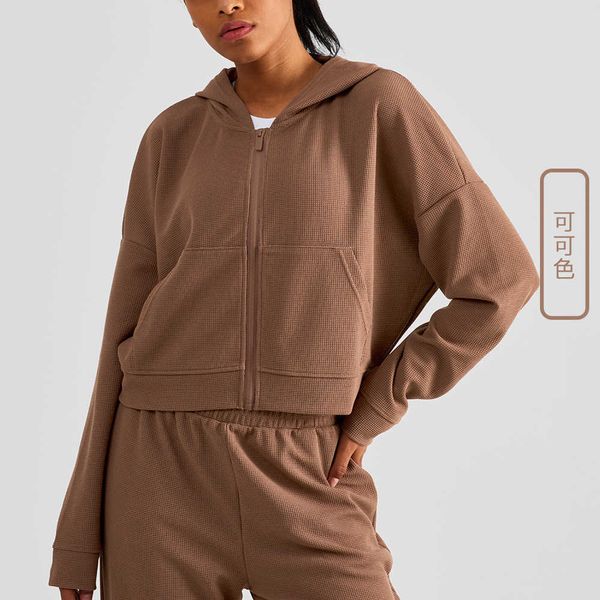 

lu-1501 hooded jacket sports coat zipper yoga suit long sleeve leisure fitness gym clothes hoodies, Black;brown