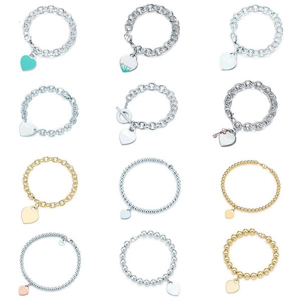 

fashion s925 sterling sier original 11 heart-shaped tag round steel ball series bracelet female jewelry196l, Golden;silver
