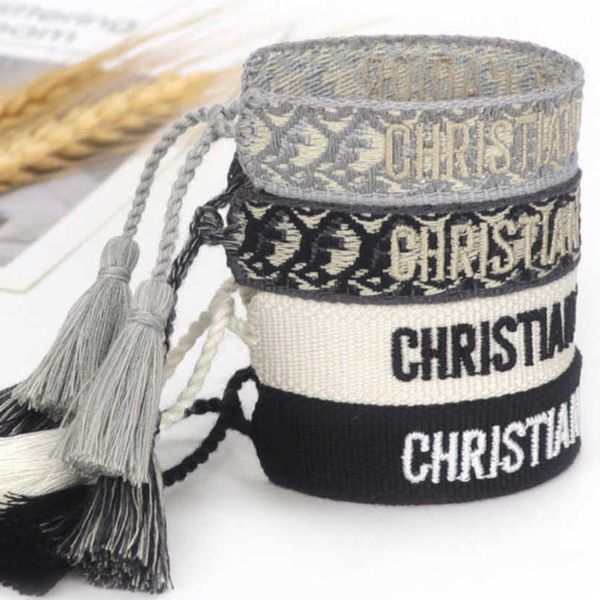 

fashion luxury women bracelets brand d designer bangle jewelry bohemian female embroidered letter hand woven tassel rope bracelet men girl f, Golden;silver