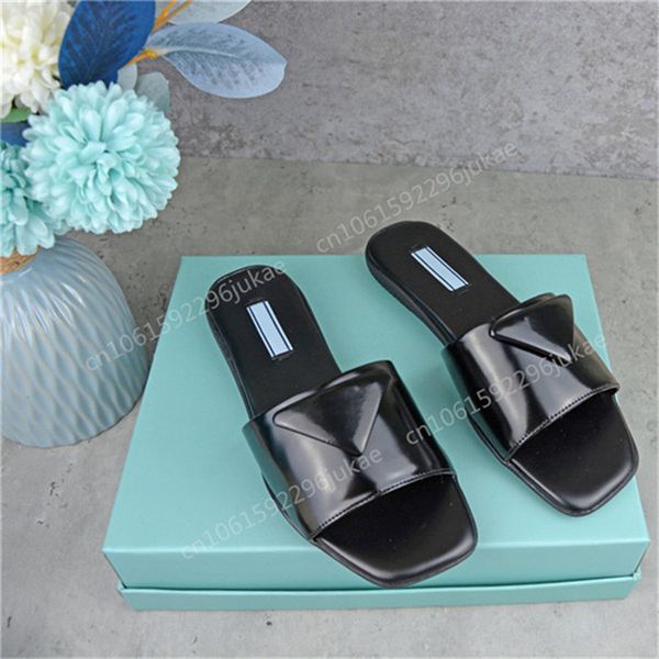

clearance sale 9.9usd women summer slippers sandals luxury sandals slides shoes ladies flip flops leather flats p triangle mark sandles pant, Black