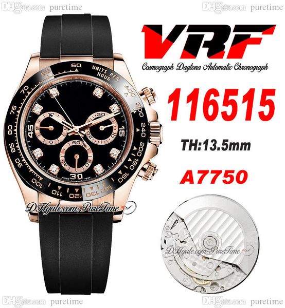 

vrf 11651 a7750 automatic chronograph mens watch 18k rose gold 904l steel black diamonds dial oysterflex strap rubber super edition same ser, Slivery;brown