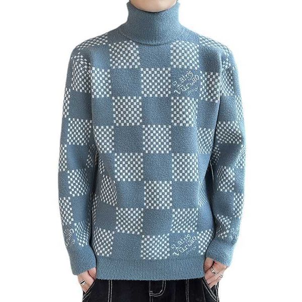 

men's sweaters new plaid brand mens sweater half turtleneck pullover casual autumn winter thick warm full sleeve turtleneck jumper t221, White;black