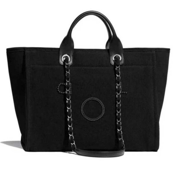 

fashion women's luxury evening bags brand ch handbags pearl tote canvas beach bag designers female portable shoulder large capacity big, Black;red
