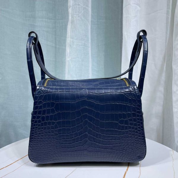 

original designer tote bag hermse shopping handbag lindysi 26 fog face blue gold hand sewn honey wax thread real crocodile skin portable obl