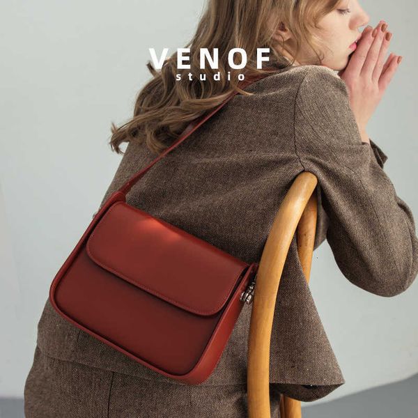 

venof luxury women bag 2022 fashion underarm square all-match simple leather shoulder crossbody bags for lady red color