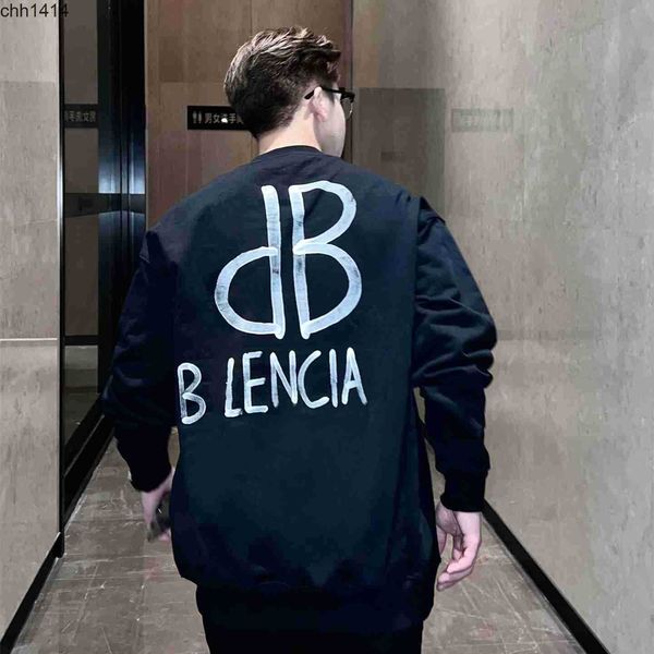 

2022s luxury fashion balencaigaess autumn and winter new front and back letters luminous printing bl couple round neck pullover sweater, Black