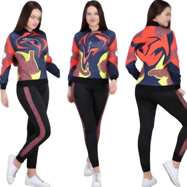 

j2760 casual ladies clothing jogging suit designer fashion print two-piece suit sportswear with zipper, White