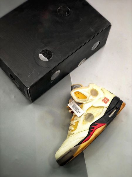 

2022 release authentic sail 5 off men shoes white fire red-muslin-black yellow metallic 5s outdoor sneakers with original box size 7-13