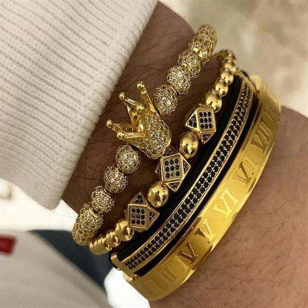 

4pcs set roman numeral titanium steel bangle bracelet couple bracelet crown for lovers bracelets for women men luxury jewelry236j, Black